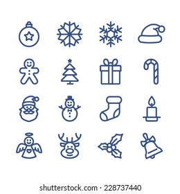 Set of flat outlined Christmas icons on white background