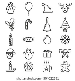 Set of flat outlined Christmas icons -variable line-
