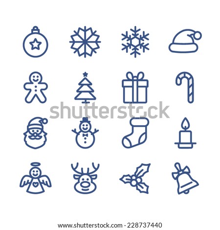Set of flat outlined Christmas icons on white background