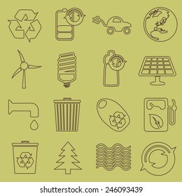 Set of flat outlined ecology vector icons