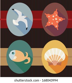 Set of flat oval marine icons