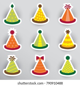 Set of flat party hat stickers.