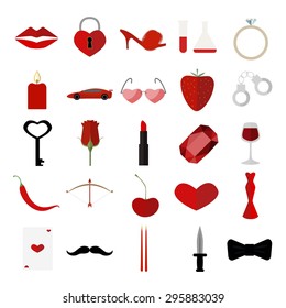 Set of flat passion icons.Collection of flat icons about love.