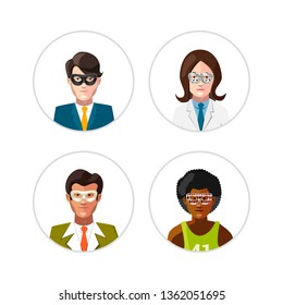 Set of flat people avatars in carnival masks, anonymity concept isolated on white