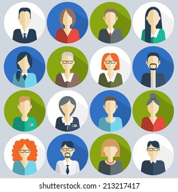 Set of flat people icons. Different faces of people for avatar, profile page, for app or web design made in modern flat style.