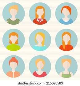 Set of flat people's face. Colorful template with for you design, web and mobile applications.