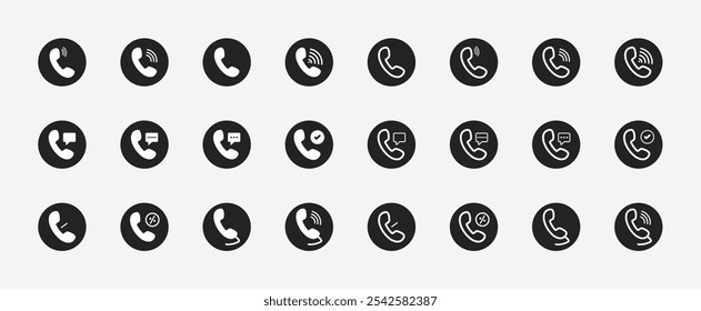 Set of flat Phone icon set. Phone call icon pack. Containing mobile, calling, contact, hotline, message, communication, call, cellular, vibrate. Vector illustration