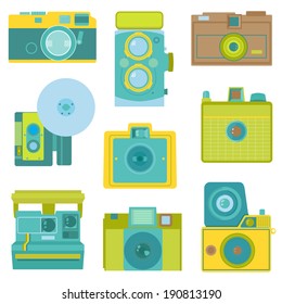 Set of Flat Photo Cameras - in vector