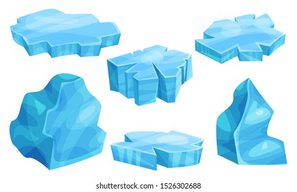 Set of flat pieces of ice. Vector illustration.