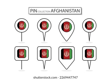 Set of flat pin Afghanistan flag  icon in diverse shapes flat pin icon Illustration Design.