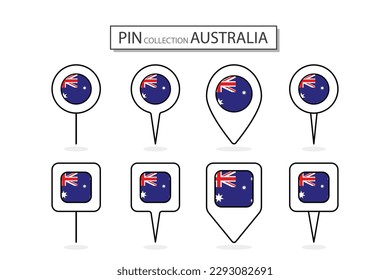 Conjunto de ícono de la bandera de Australia de alfiler plano en diversas formas icono de alfiler plano Ilustración Diseño.