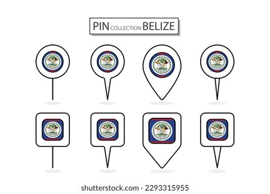 Set of flat pin Belize flag  icon in diverse shapes flat pin icon Illustration Design.