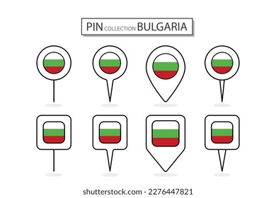 Juego de clavija plana Bulgaria icono de la bandera en diversas formas icono de pin plano Ilustración Diseño.