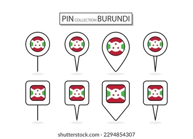 Set of flat pin Burundi flag  icon in diverse shapes flat pin icon Illustration Design.