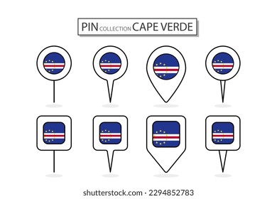 Set von flachen Pin Kapverden Flag Symbol in verschiedenen Formen flach Pin Symbol Illustration Design.