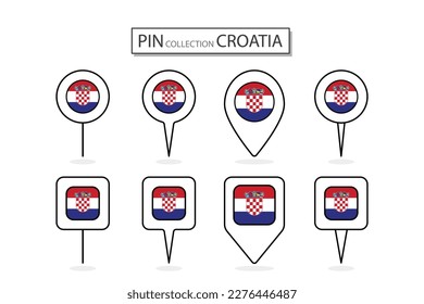 Set of flat pin Croatia flag  icon in diverse shapes flat pin icon Illustration Design.