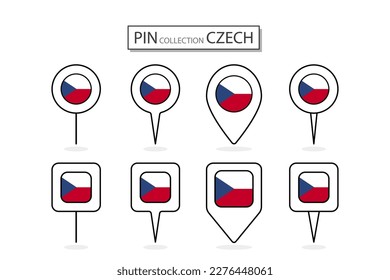 Set of flat pin Czech flag  icon in diverse shapes flat pin icon Illustration Design.
