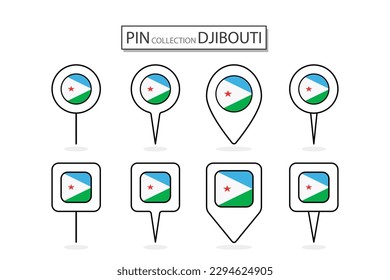 Set of flat pin Djibouti flag  icon in diverse shapes flat pin icon Illustration Design.