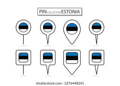 Juego de clavijas planas Icono de la bandera de Estonia en diversas formas icono de pin plano Ilustración Diseño.