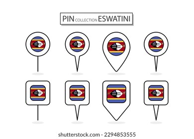Set von flachen Stift Eswatini Flag Symbol in verschiedenen Formen flachen Pin Symbol Illustration Design.