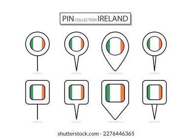 Set of flat pin Ireland flag  icon in diverse shapes flat pin icon Illustration Design.
