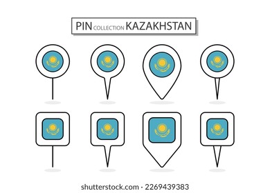 Set of flat pin Kazakhstan flag  icon in diverse shapes flat pin icon Illustration Design.