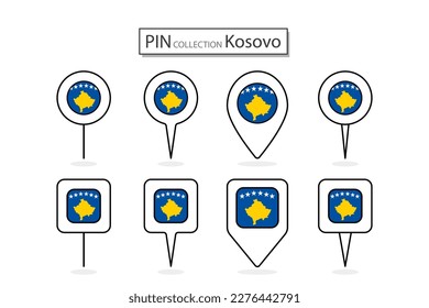 Conjunto de ícono de la bandera de Kosovo de alfiler plano en diversas formas icono de alfiler plano Ilustración Diseño.