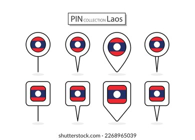 Juego de clavijas planas Icono de la bandera de Laos en diversas formas icono de pin plano Ilustración Diseño.