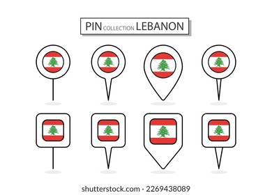 Set of flat pin Lebanon flag  icon in diverse shapes flat pin icon Illustration Design.