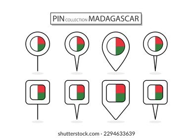 Juego de clavijas planas Icono de bandera de Madagascar en diversas formas icono de pin plano Ilustración Diseño.