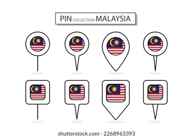 Juego de clavijas planas Icono de bandera de Malasia en diversas formas icono de pin plano Ilustración Diseño.