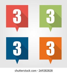 Set of flat pin marker Icons with number