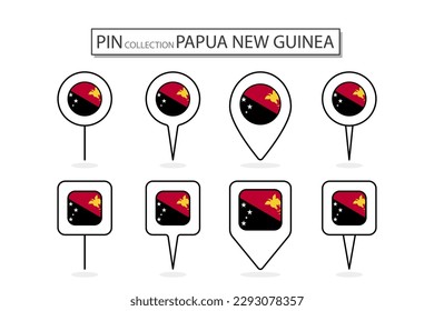 Set of flat pin Papua New Guinea flag  icon in diverse shapes flat pin icon Illustration Design.