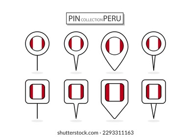 Juego de alfiler plano Icono de bandera de Perú en diversas formas icono de alfiler plano Ilustración Diseño.