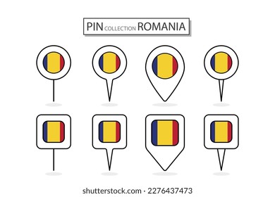 Juego de clavijas planas Icono de la bandera de Rumania en diversas formas icono de pin plano Ilustración Diseño.