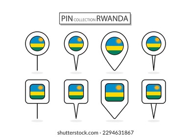 Set of flat pin Rwanda flag  icon in diverse shapes flat pin icon Illustration Design.