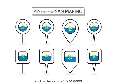 Set of flat pin San Marino flag  icon in diverse shapes flat pin icon Illustration Design.