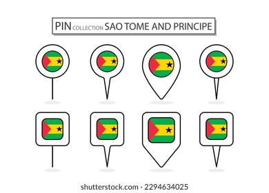 Set of flat pin Sao Tome and Principe flag  icon in diverse shapes flat pin icon Illustration Design.