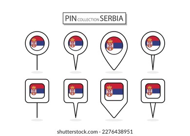 Juego de clavijas planas Icono de la bandera de Serbia en diversas formas icono de pin plano Ilustración Diseño.