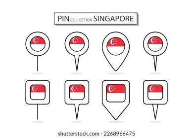 Set of flat pin Singapore flag  icon in diverse shapes flat pin icon Illustration Design.