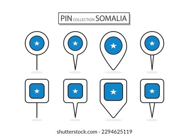Set of flat pin Somalia flag  icon in diverse shapes flat pin icon Illustration Design.