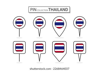 Set von flachen Pin Thailand Flaggen Symbol in verschiedenen Formen flach Pin Symbol Illustration Design. 