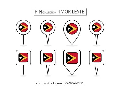 Juego de clavijas planas Icono de la bandera de Timor Oriental en diversas formas icono de pin plano Ilustración Diseño.