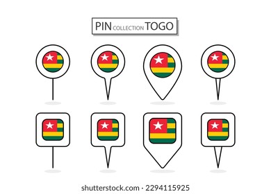 Juego de clavijas planas Icono de la bandera de Togo en diversas formas icono de pin plano Ilustración Diseño.