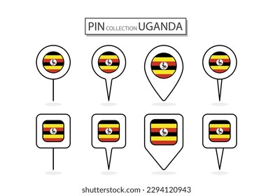 Set of flat pin Uganda flag  icon in diverse shapes flat pin icon Illustration Design.