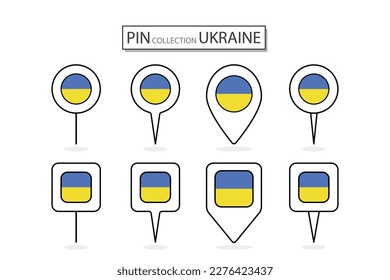 Set of flat pin Ukraine flag  icon in diverse shapes flat pin icon Illustration Design.
