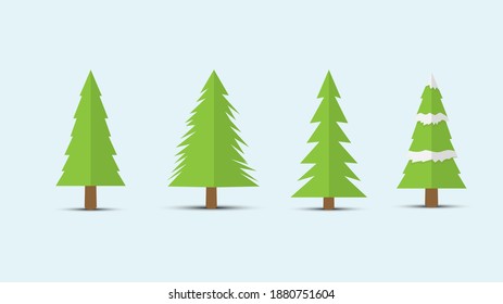 Set of flat pine trees vector illustration isolated. 