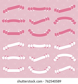 Set of flat pink and white silhouettes isolated ribbons banners on a light background
