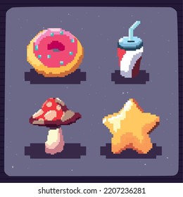 Satz von flachen Pixelart-Symbolen