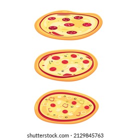 Set of flat pizza icons isolated on white. Vector illustration